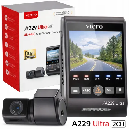 Viofo A229 Ultra 2CH – Kamera samochodowa przód i tył Full HD, tryb parkingowy